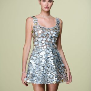 NFC134 Vestido curto paletes dourado e prata