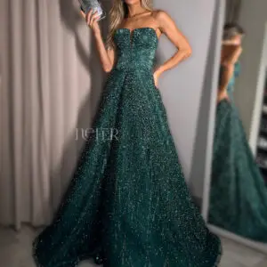 NFL1233 Vestido princesa verde brocado