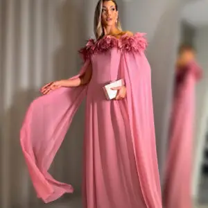 NFL1230 Vestido plumas rosê gold – Mirele Porto