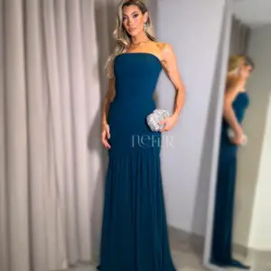 NFL1221 Vestido petróleo tomara que caia