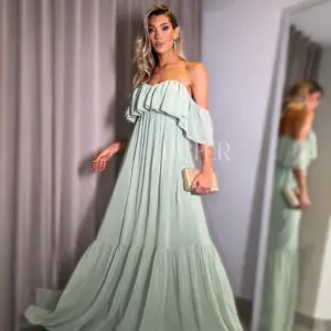 NFL1238 Vestido fluido ciganinha verde