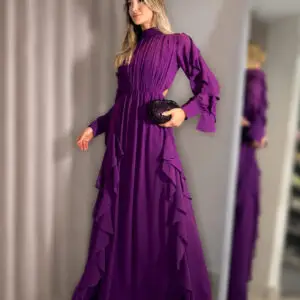 NFL1267 Vestido gola manga roxo